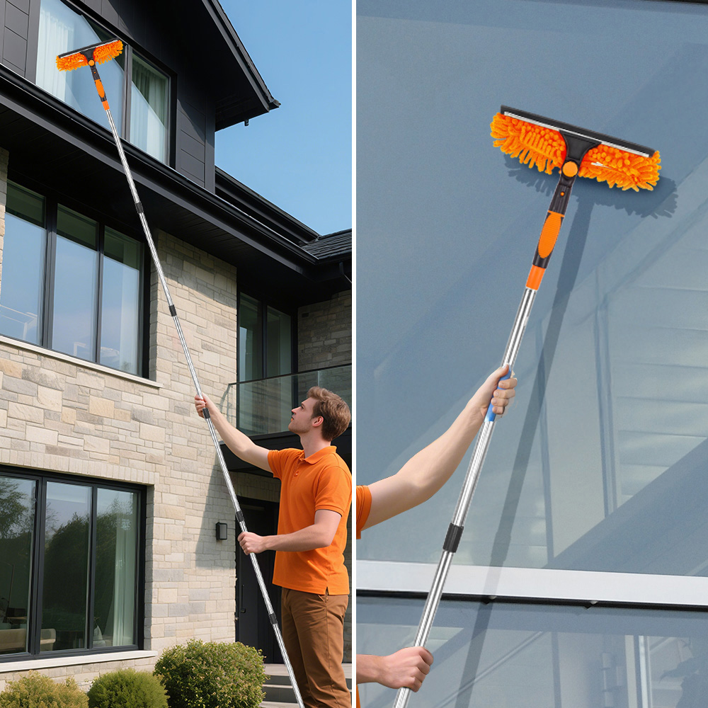 Living and Home Orange 2-in-1 Window Squeegee Cleaner Kit with 10 Extension Poles Image 2