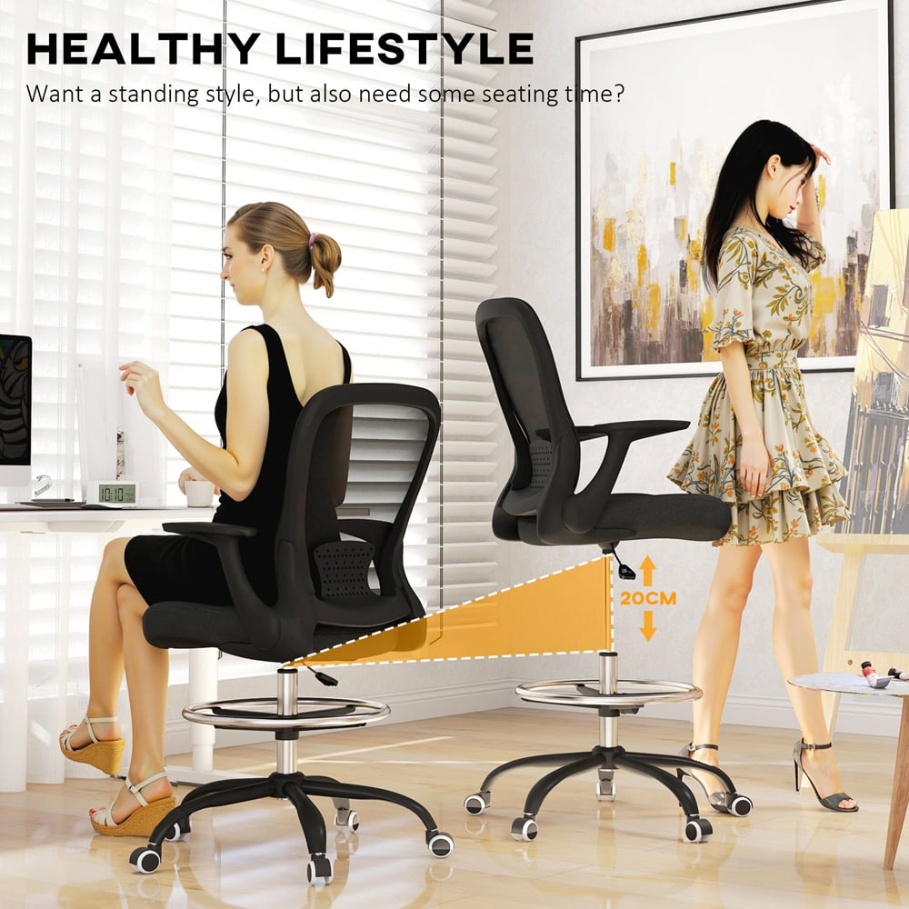 Portland Black Mesh Draughtsman Ergonomic Drafting Office Chair Image 5