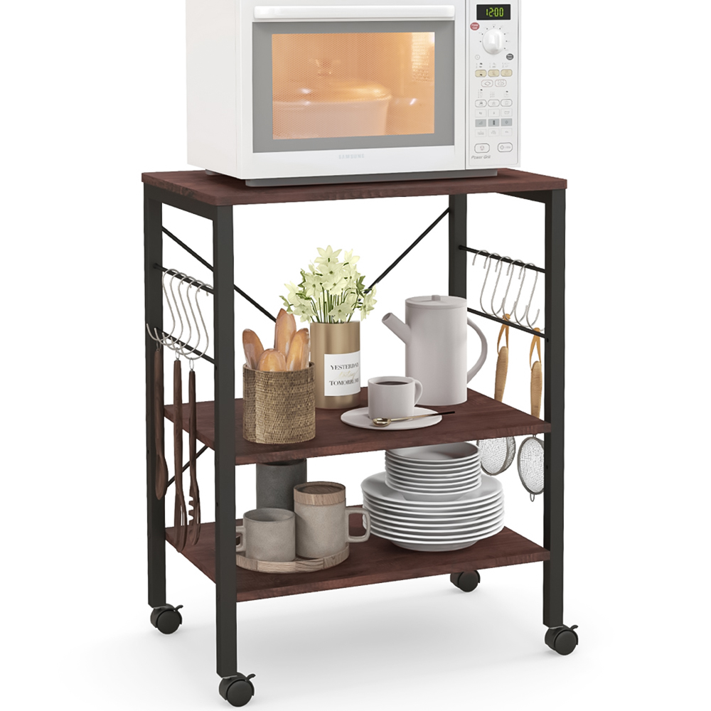Costway 3 Shelf Coffee Storage Trolley with Removable Hooks Image 3