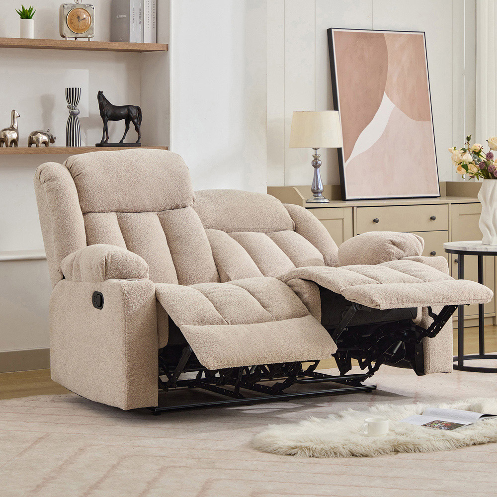 Artemis Home Lovell 2 Seater Light Brown Boucle Manual Recliner Sofa with Cup Holders Image 3