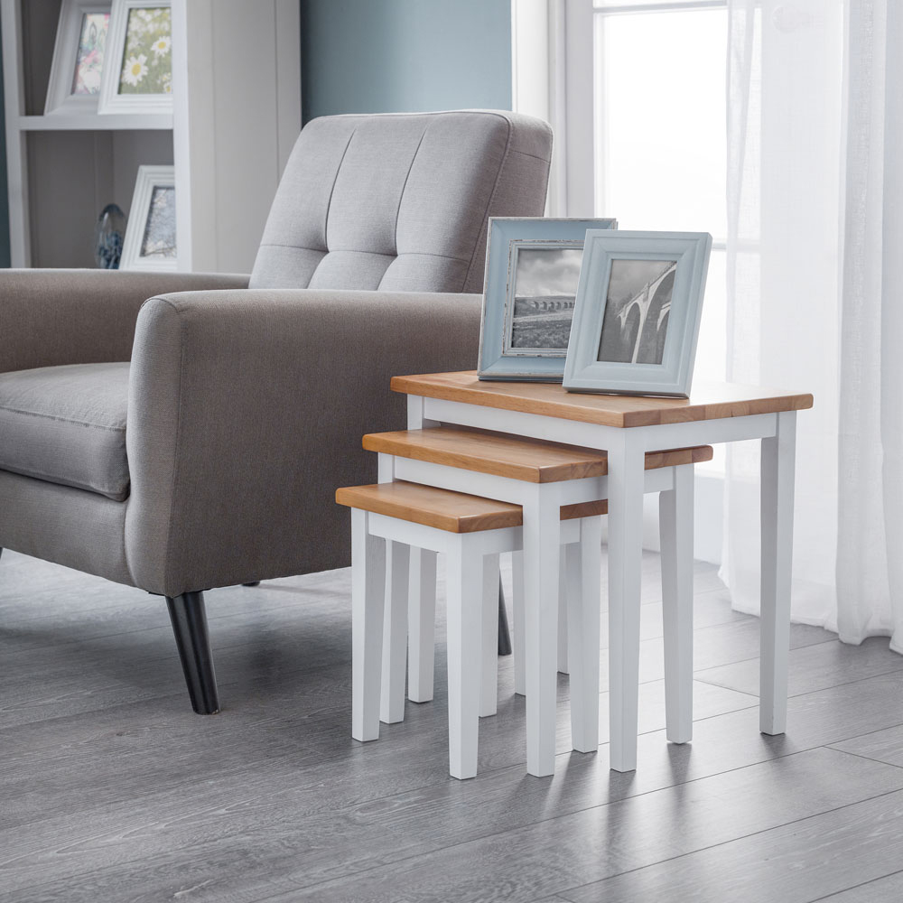 Julian Bowen Cleo White and Natural Oak Nest of Tables Set of 3 Image 4