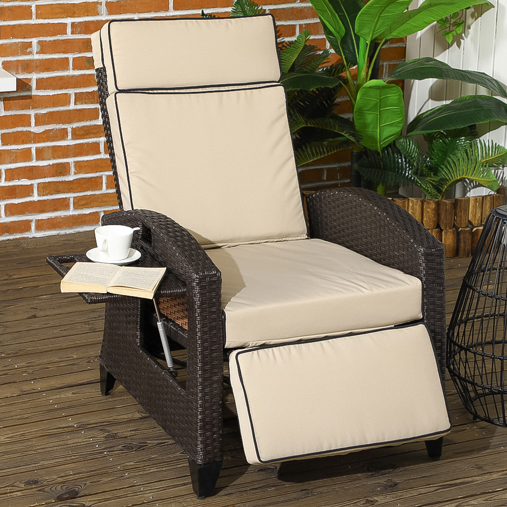 Outsunny Brown Outdoor Recliner Chair Image 1