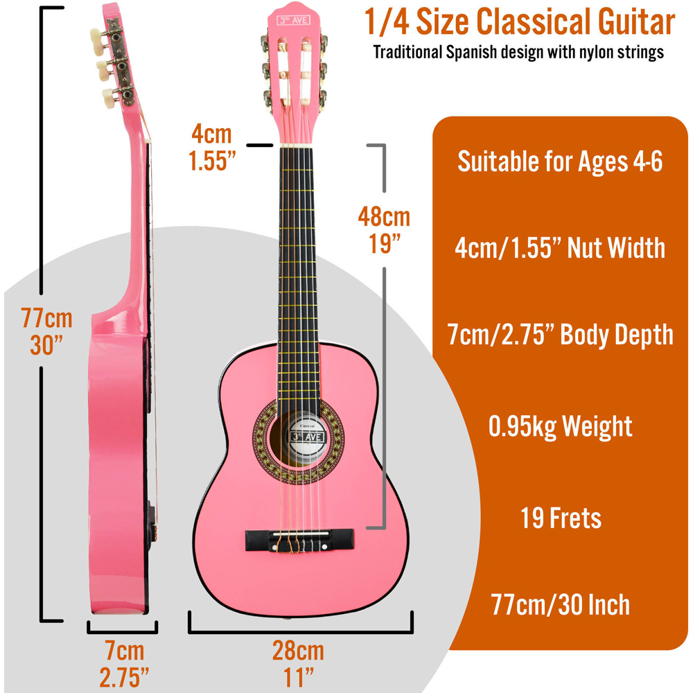 3rd Avenue Pink Quarter Size Classical Guitar Set Image 6