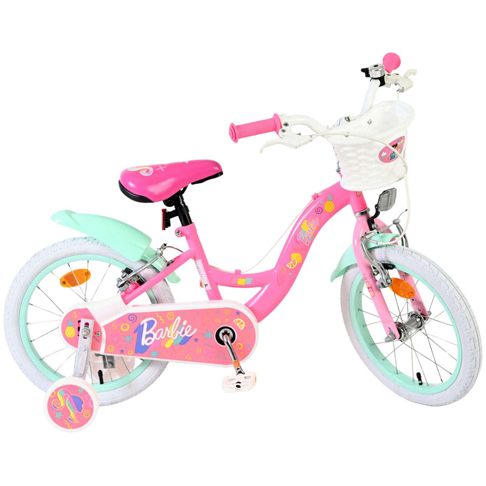 Volare Barbie Kids 16 inch Multicolour Bike with Stabilisers and Basket Image 4