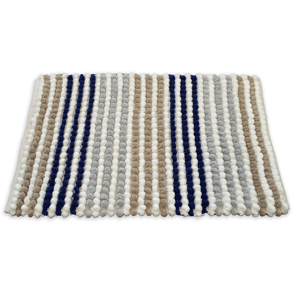 Allure Bath Fashions Navy Striped Chunky Bobble Bath Mat 50 x 80cm Image 1