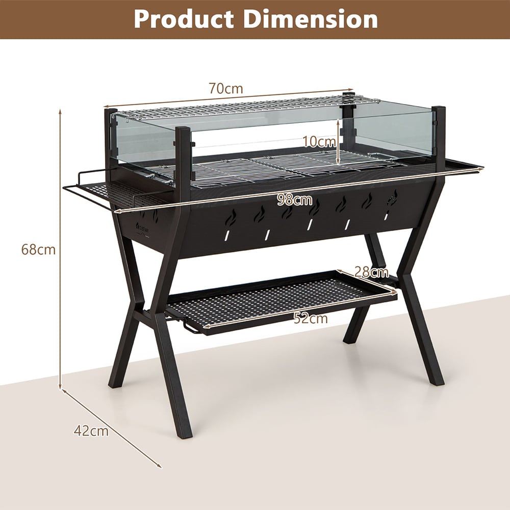 Costway Black BBQ Charcoal Grill with Wind Guard and Seasoning Racks Image 8