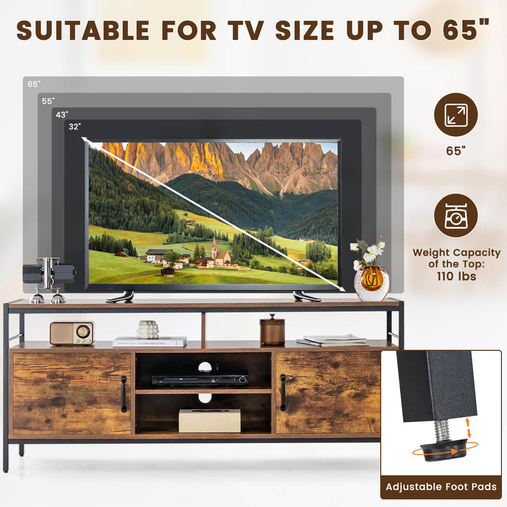 Costway 2 Door 4 Shelf Rustic Brown TV Unit Image 8