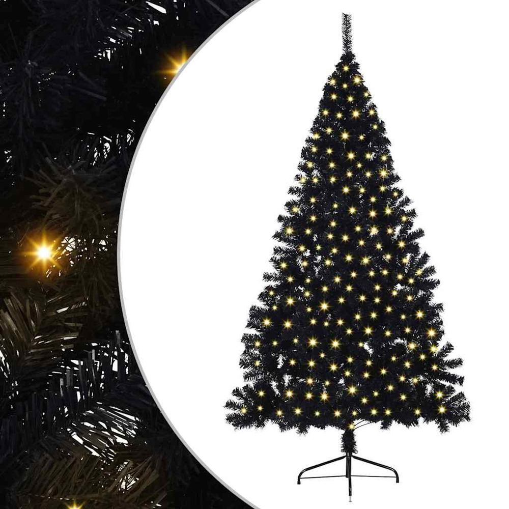 vidaXL Pre-Lit Black Artificial Christmas Tree 6ft Image 9