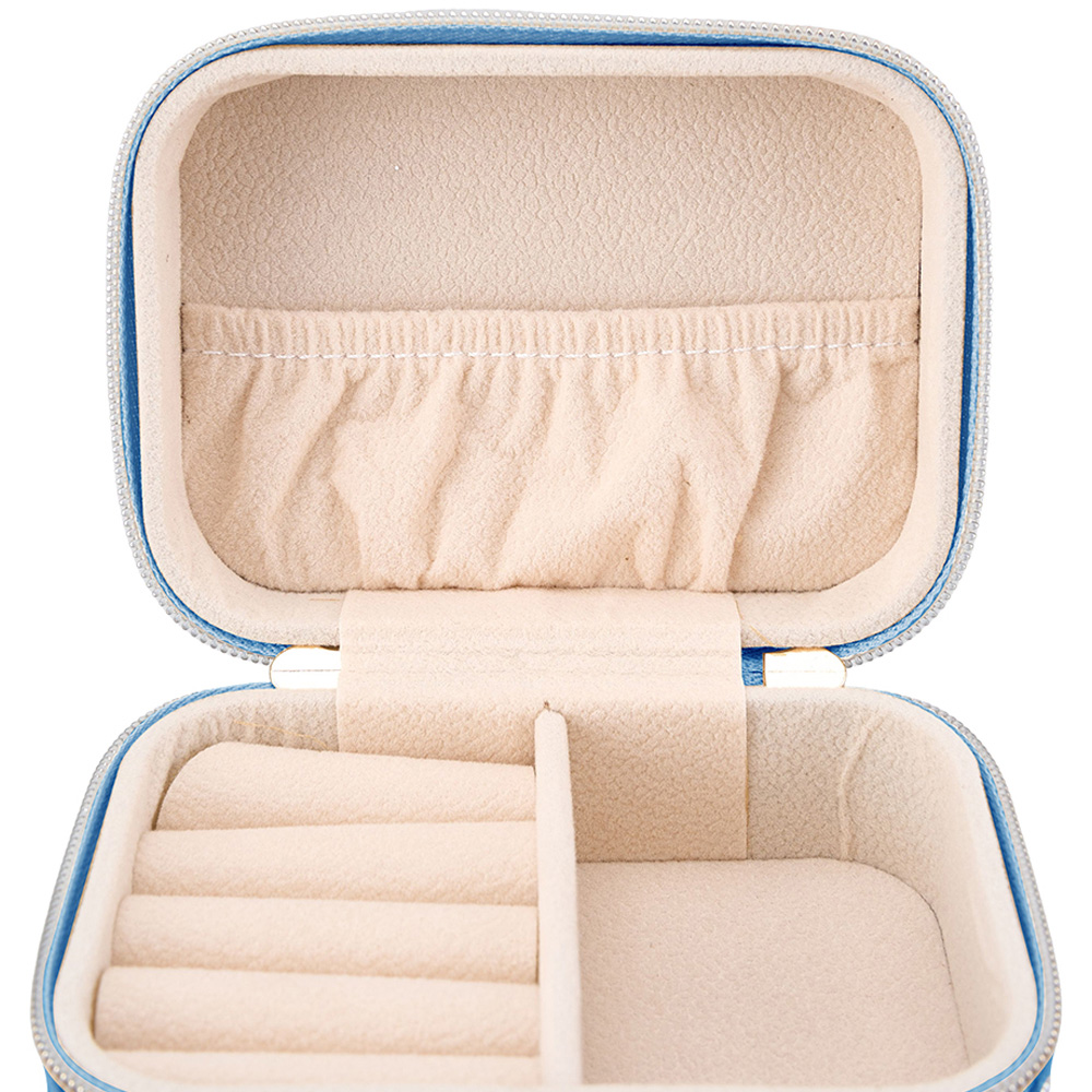 Living and Home Blue PU Leather Rhinestone Detailing Travel Jewellery Box Image 5