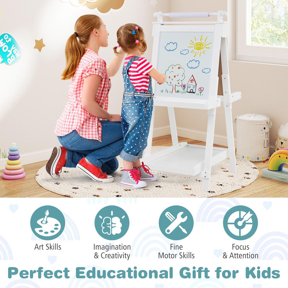 Costway 3-in-1 Kids White Double Sided Foldable Art Easel Image 6