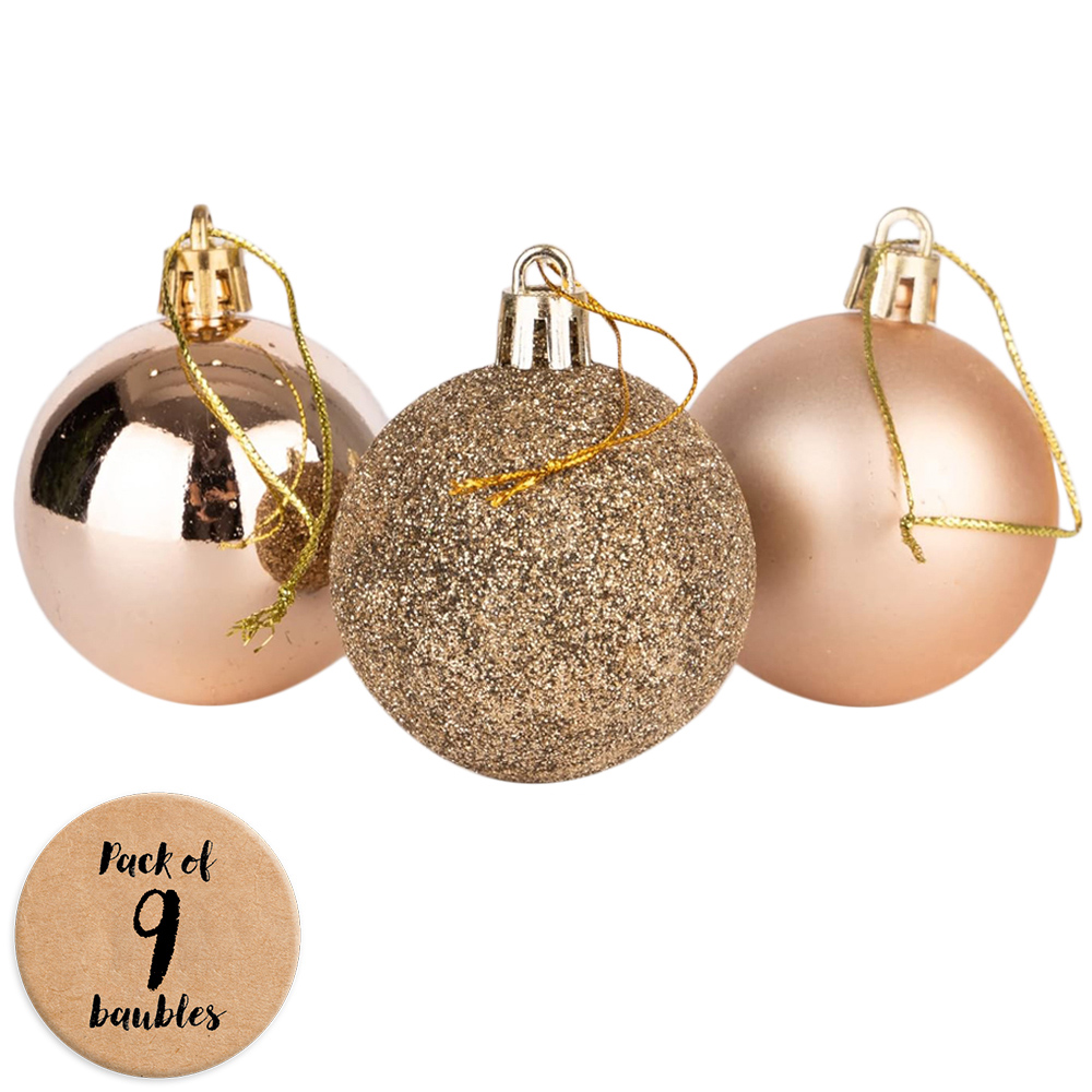 Shatchi 5cm Champagne Gold Shatterproof Christmas Baubles 9 Pack Image 1