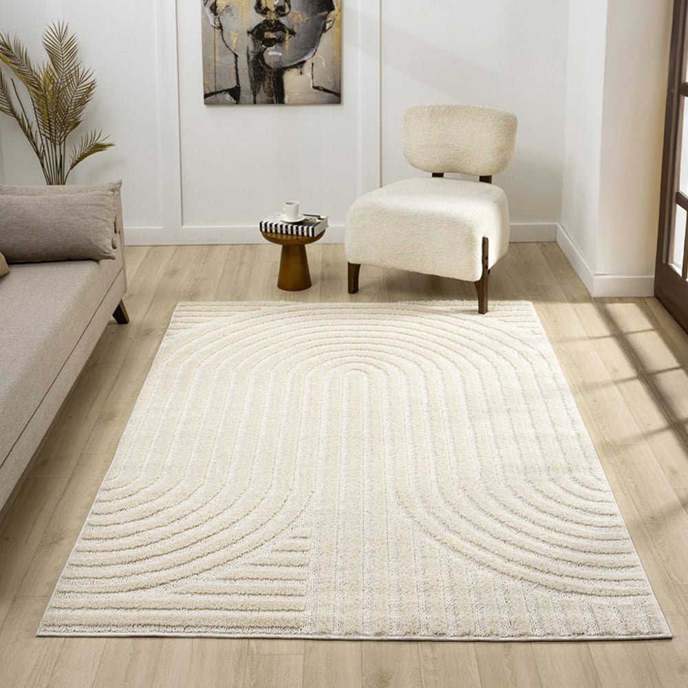Desire Rugs Isabella Cream Embossed Mazia Arch Lines Rug 120 x 170cm Image 2