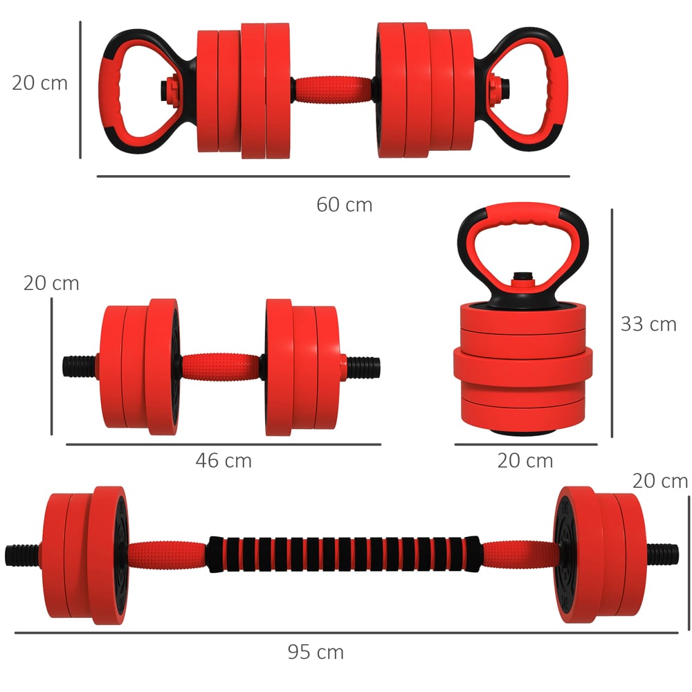 SPORTNOW 4 in 1 Red Adjustable Weight Dumbbell Set 20kg Image 7