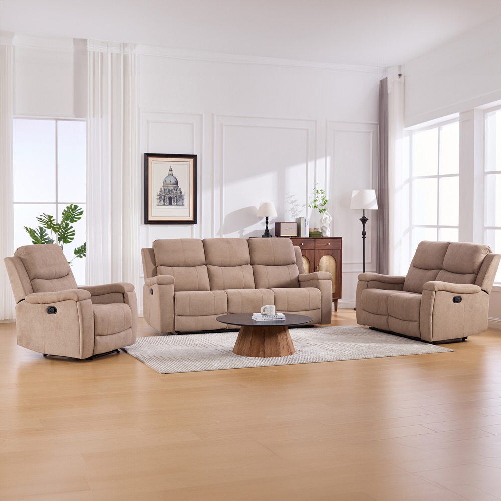 Ledbury 3 Seater Beige Fabric Manual Recliner Sofa Image 7