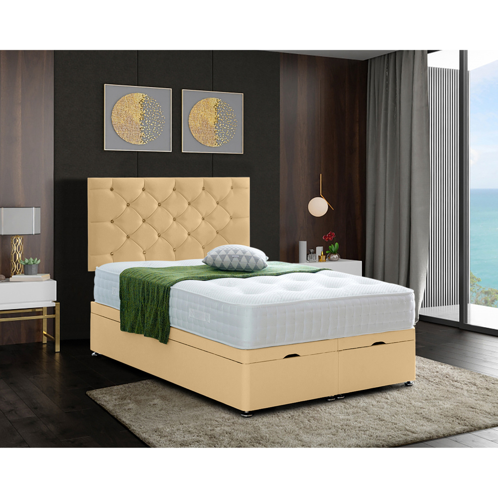 Eleganza Home Resthaven Double Beige Plush Velvet Divan Ottoman Bed with Headboard Image 2