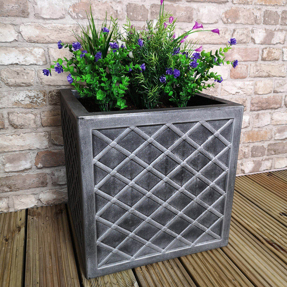 Samuel Alexander Lazio Square Grey Pewter Garden Planter 39 x 39cm Image 2