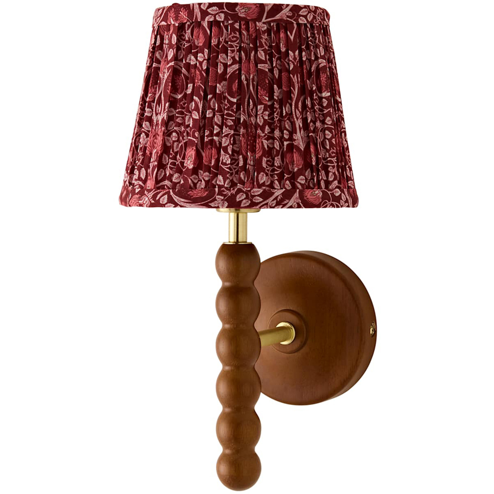 ValueLights Bobble Burgundy Floral Pleat Shade Walnut Wood Wall Light with Bulb 2 Pack Image 1