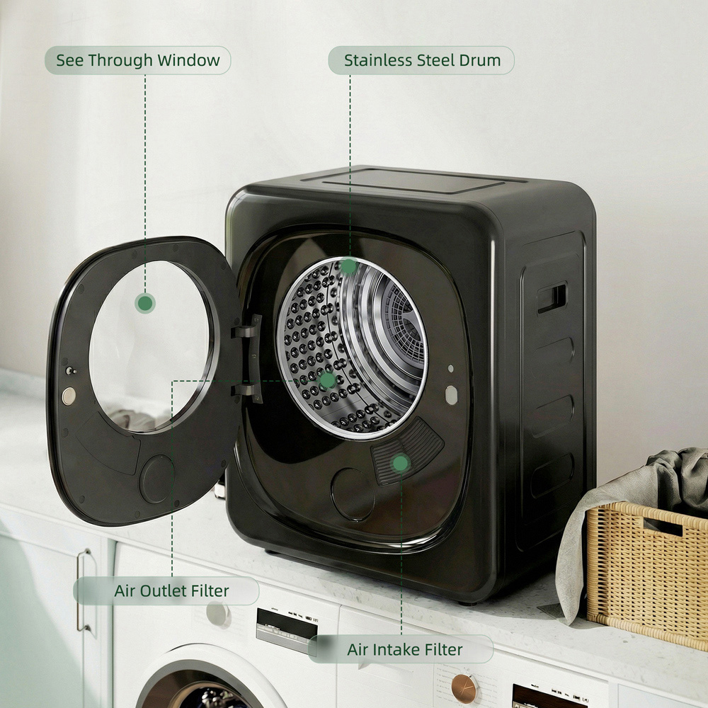 HOMCOM Black Compact Small Tumble Dryer Machine 4kg 800W Image 5