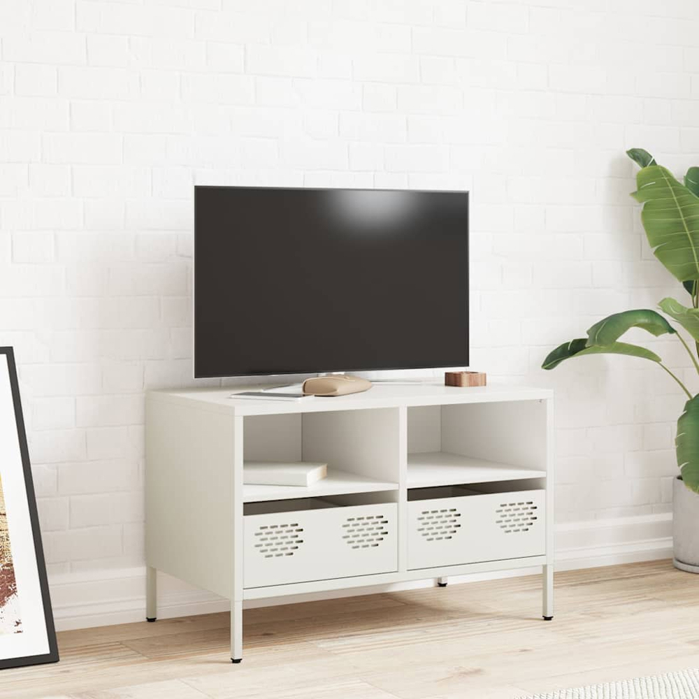 vidaXL 2 Drawer 2 Shelf White Steel Industrial Style TV Cabinet Image 8