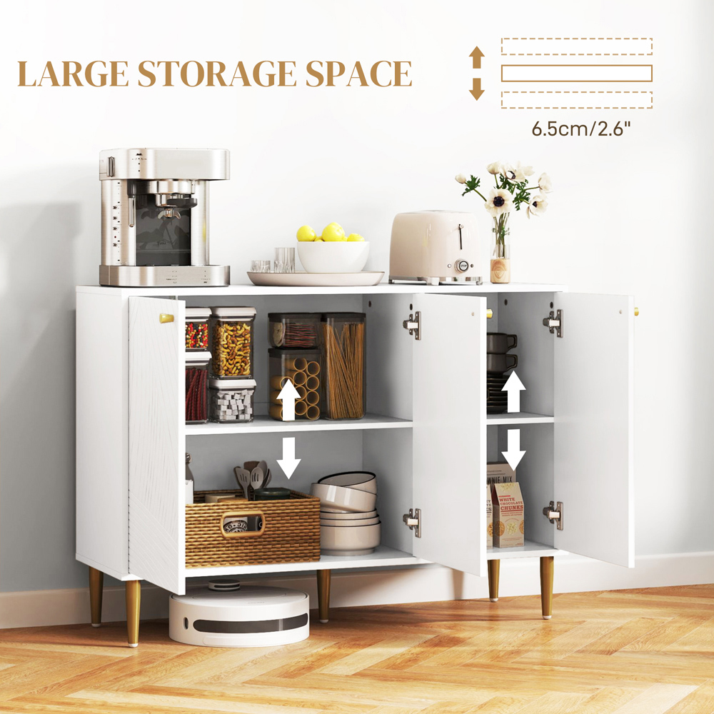 HOMCOM White 3 Carved Line Doors Storage Cabinet with 5 Legs Image 4