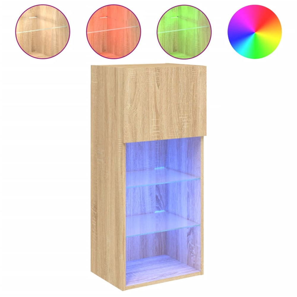 vidaXL 3 Shelf Single Door Sonoma Oak Wall Mounted TV Cabinet Set of 2 Image 6