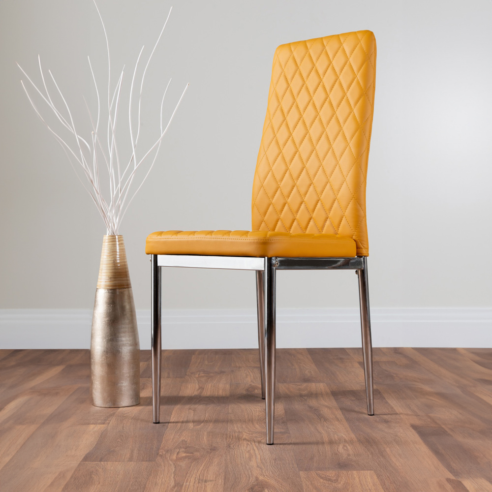 Furniturebox Copeland Valera Marble Effect 4 Seater Dining Set White Mustard and Chrome Image 3