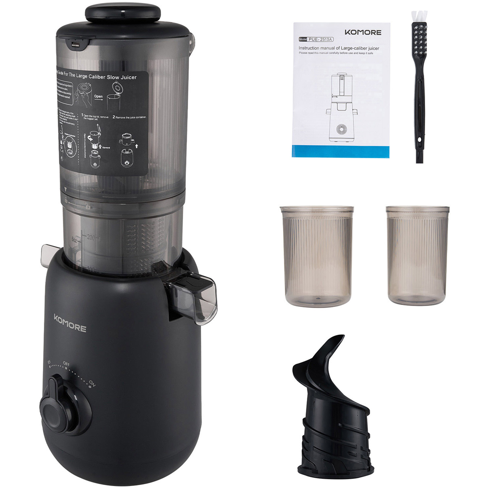 Komore EK090050 Black Slow Masticating Cold Press Juicer with 130mm Chute 200W Image 4