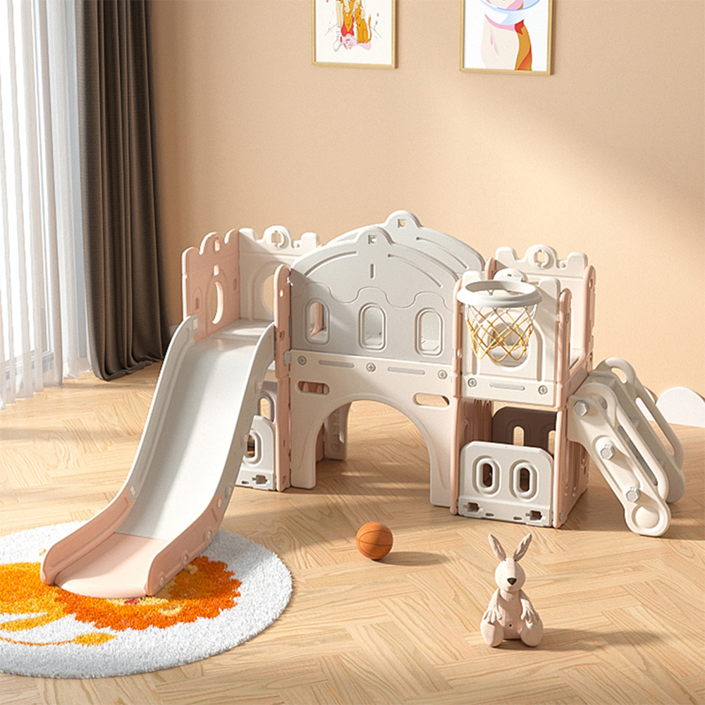 Living and Home Kids Pink and White Playset with Slide and Basket Hoop Image 2