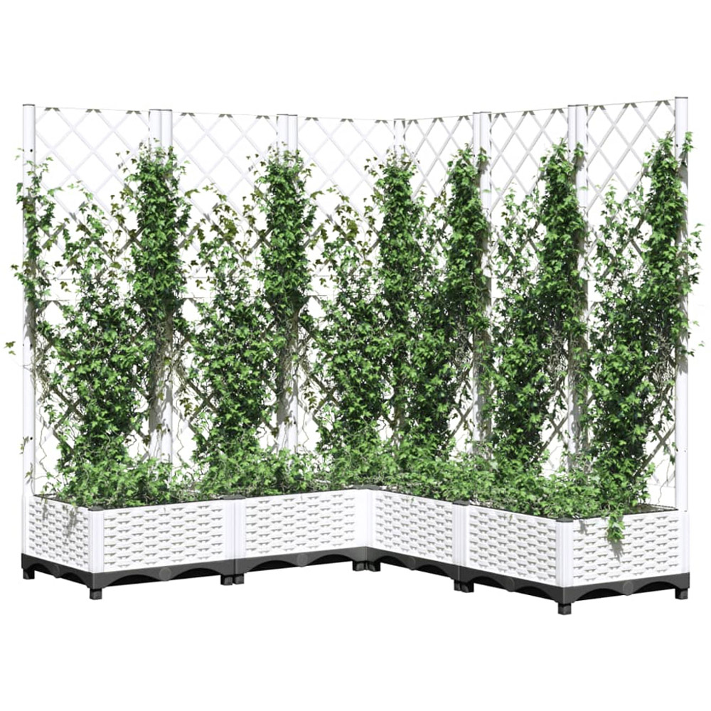 vidaXL White Plastic Corner Garden Planter with Trellis 121.5 x 120 x 120cm Image 2