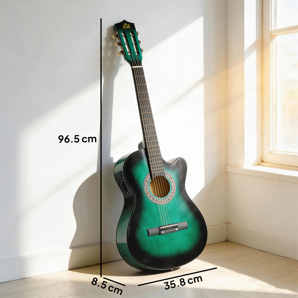HOMCOM Green Beginner Cutaway Acoustic Electric Guitar Image 9