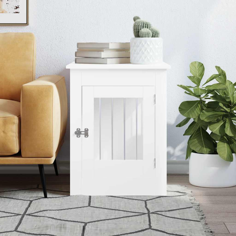 vidaXL White Processed Wood Dog Crate Furniture 55 x 80 x 68cm Image 2