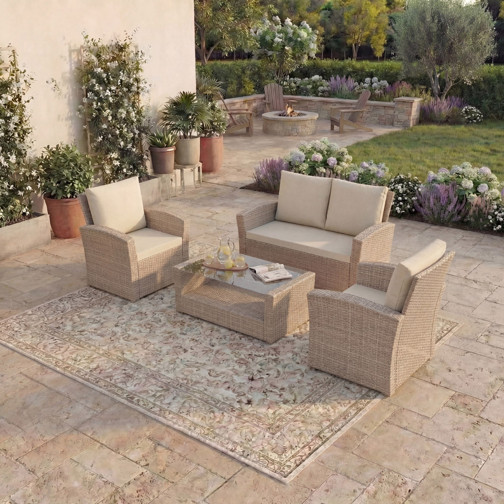GARDEN VIDA Mylor 4 Seater Natural PE Rattan Garden Lounge Set with Cover Image 3