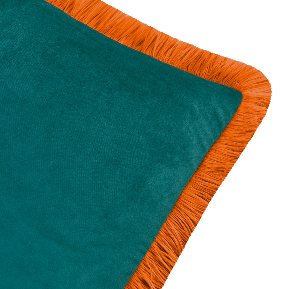 Furn Halo Teal and Tiger Fringed Velvet Cushion 50 x 50cm Image 2