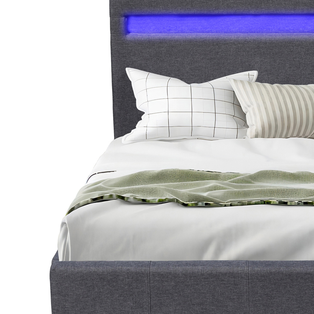 Comfy Living Small Dark Grey Ottoman Bed Frame with LED Image 3