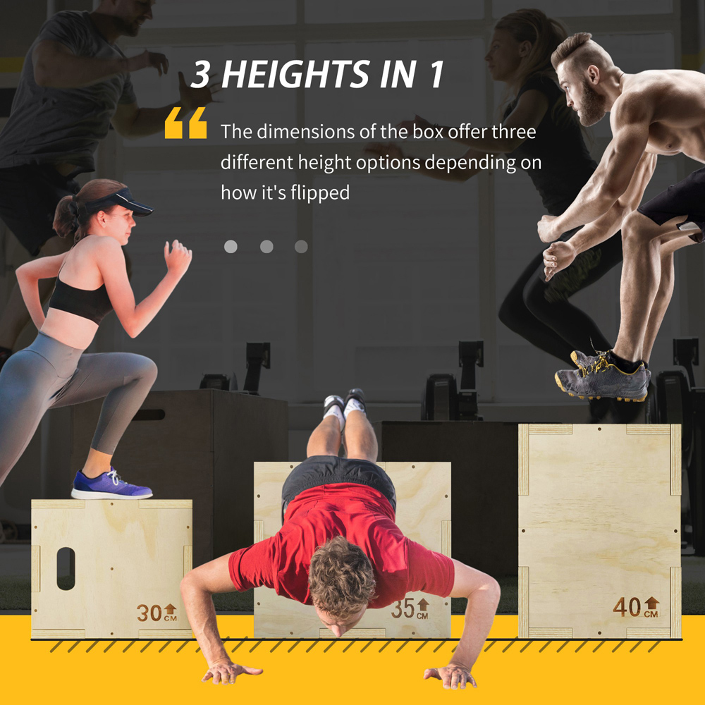 HOMCOM 3-in-1 Natural Wooden Plyometric Jump Box with Handle 30.5 x 35.5 x 40.5cm Image 3