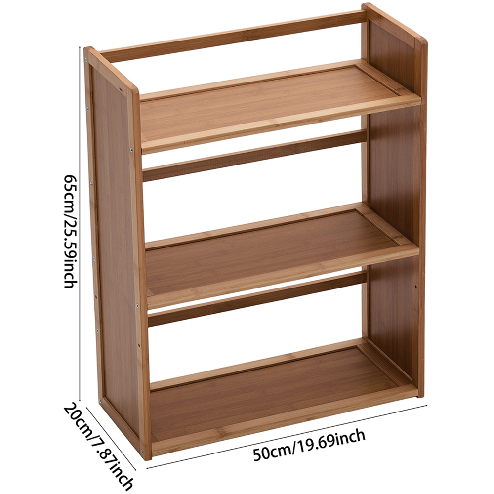 Living and Home 3 Shelf Brown Bamboo Desktop Bookshelf with Guardrail Image 9