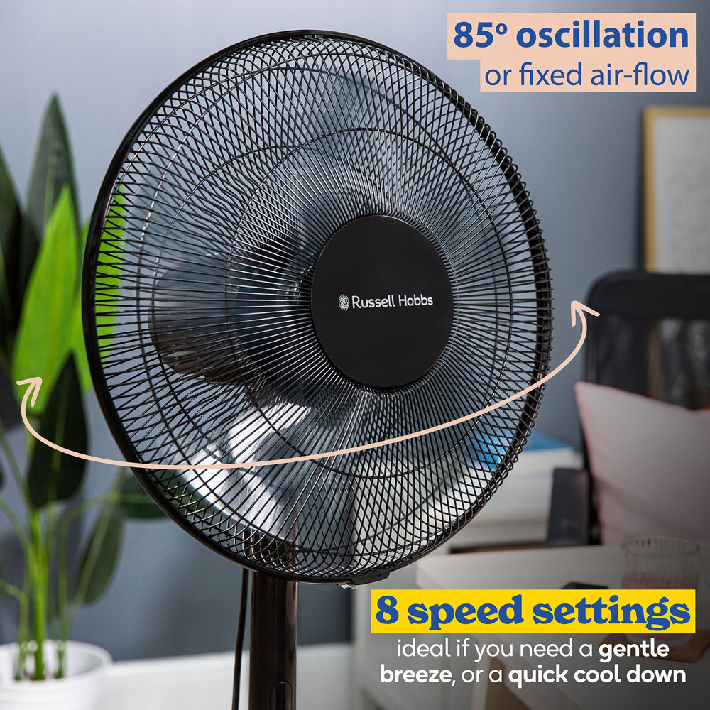 Russell Hobbs 3-in-1 Black Adjustable Height Pedestal Fan with Remote Image 4