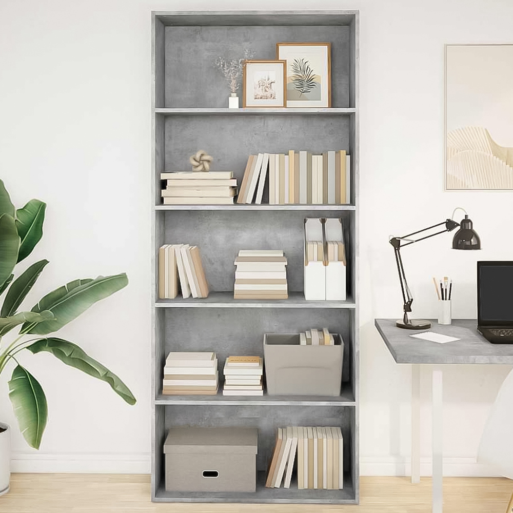 vidaXL 5 Shelf Concrete Grey Bookcase Image 1