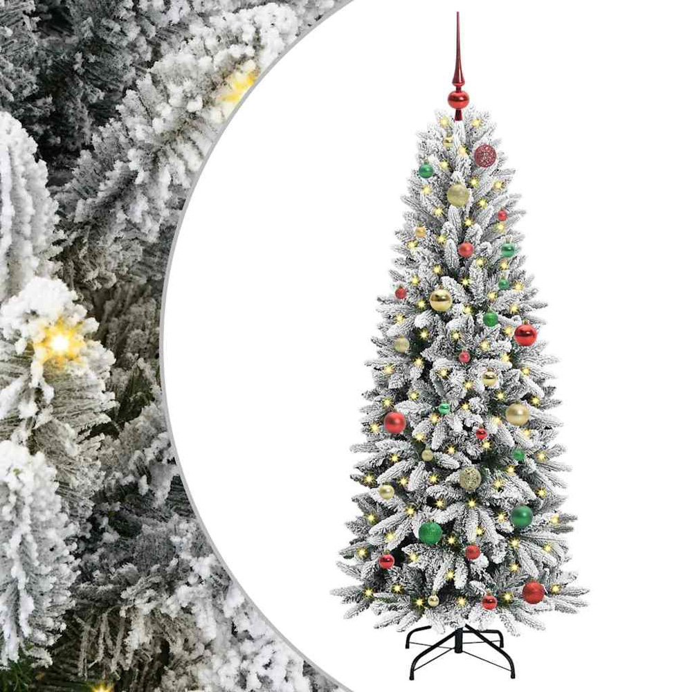 vidaXL Pre-Lit Multicolour Baubles Artificial Snow Flocked Christmas Tree 5ft Image 2