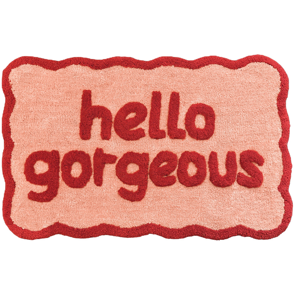 Allure Bath Fashions Hello Gorgeous Slogan Scalloped Non-Slip Bath Mat 50 x 80cm Image 1