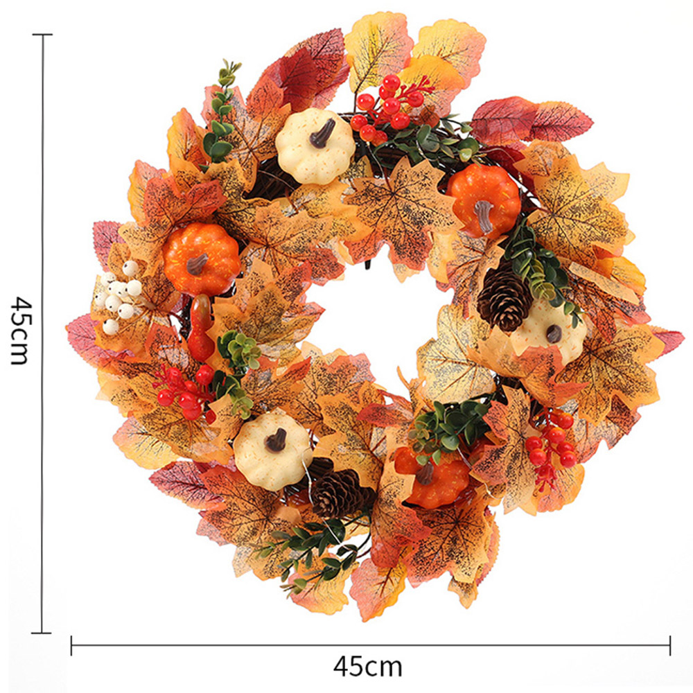 Living and Home LED Wreath with Maple Leaves Pumpkins and Berries 45cm Image 9