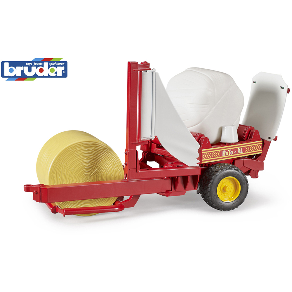 Bruder Kids Bale Wrapper Playset Model with Ochre and White Round Bales Image 9