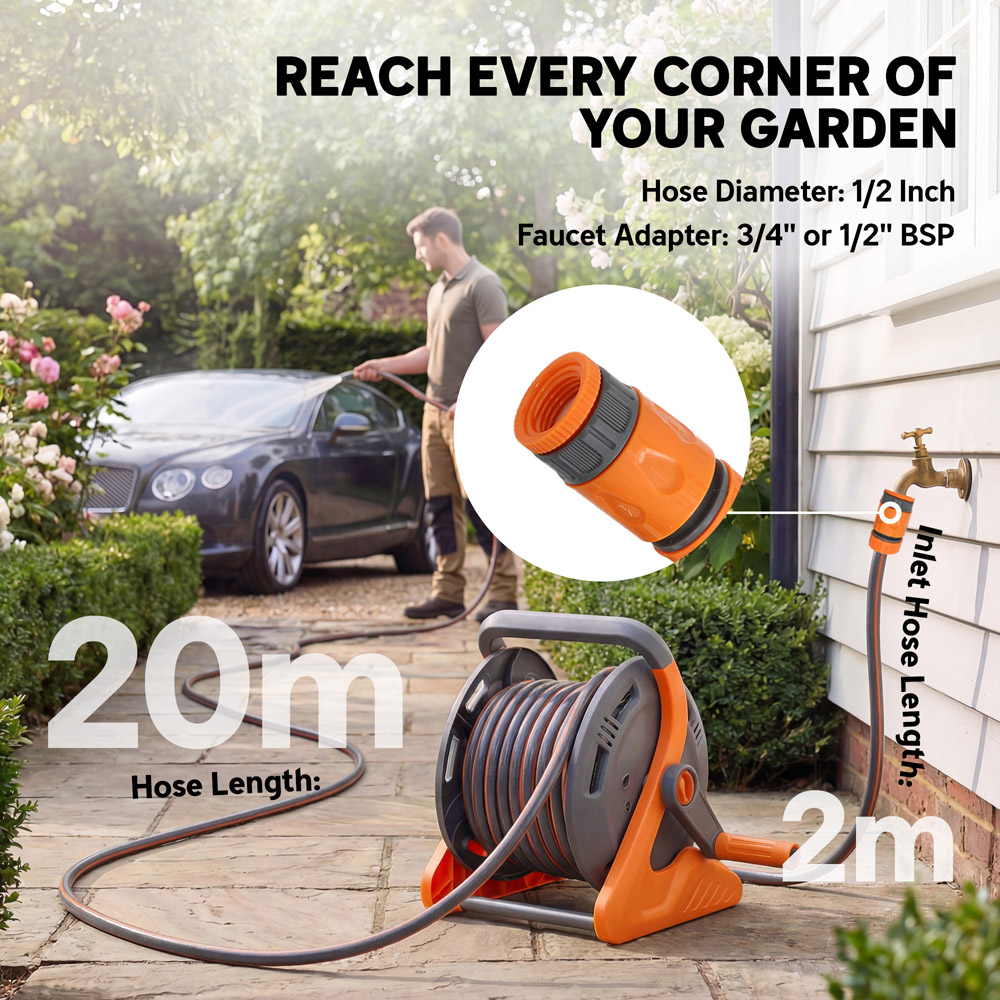 Outsunny 20m Orange Portable Wall-Mounted Garden Hose Reel Image 5