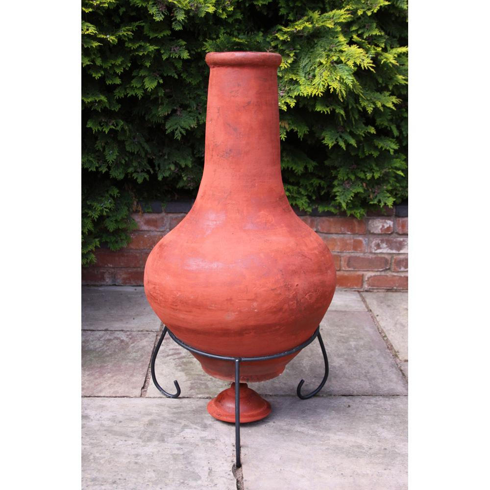 Gardeco Tibor Jumbo Brown and Orange Mexican Chimenea with Stand and Lid Image 3