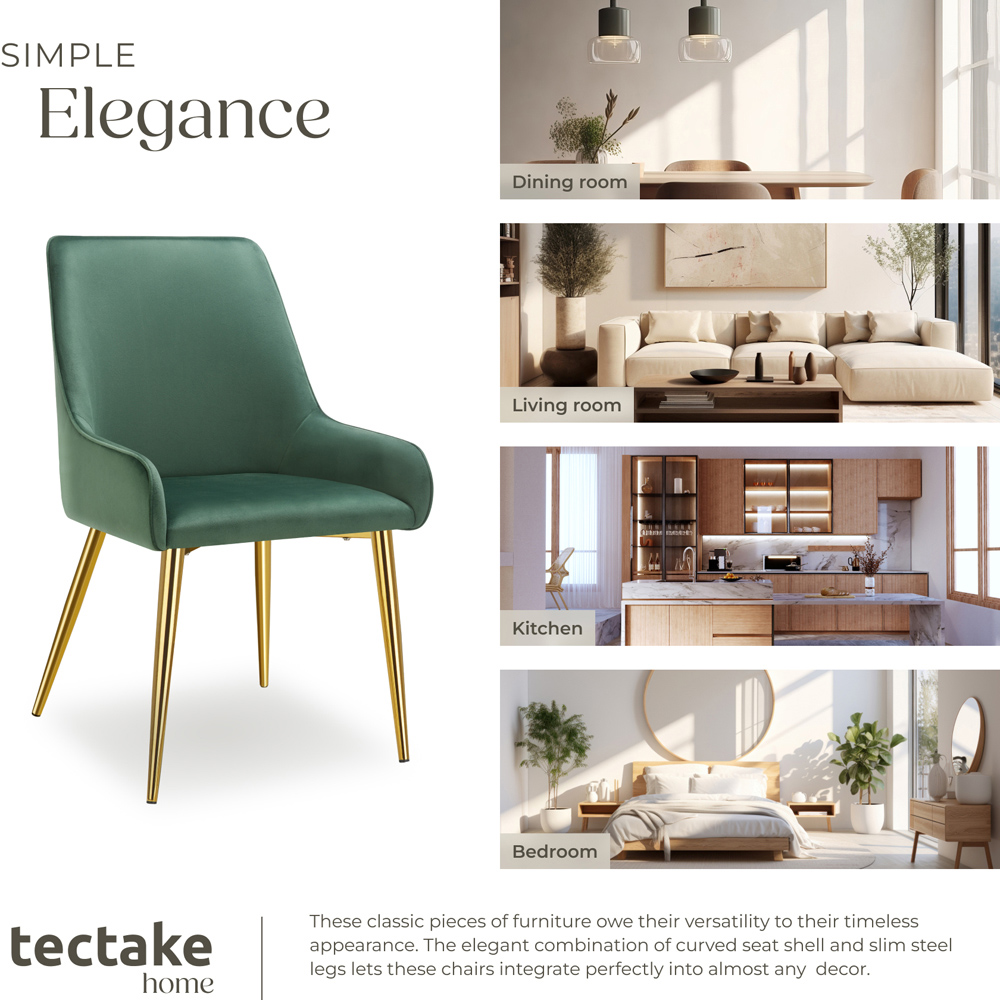 tectake Avane Set of 6 Green Velvet Look Padded Dining Chair Image 7