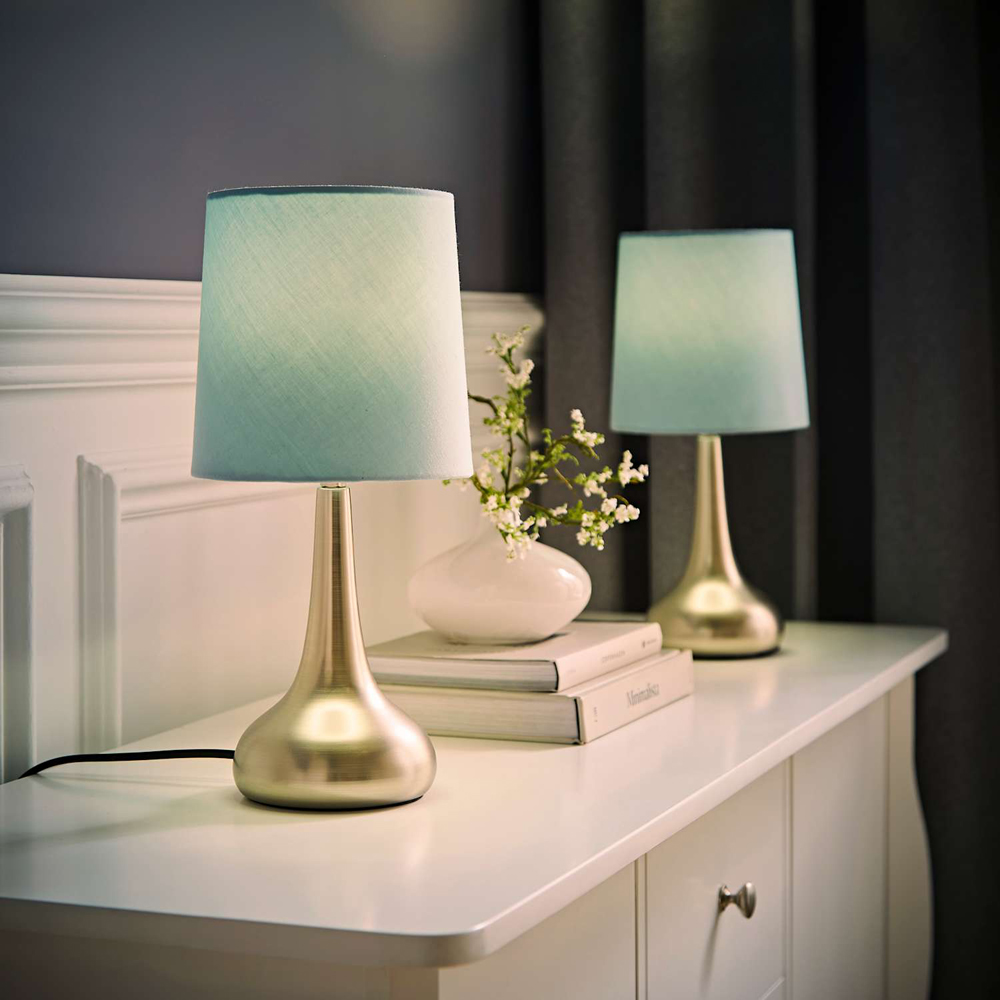 ValueLights Teardrop Grey Shade Brushed Chrome Touch Table Lamp with Bulb 2 Pack Image 2