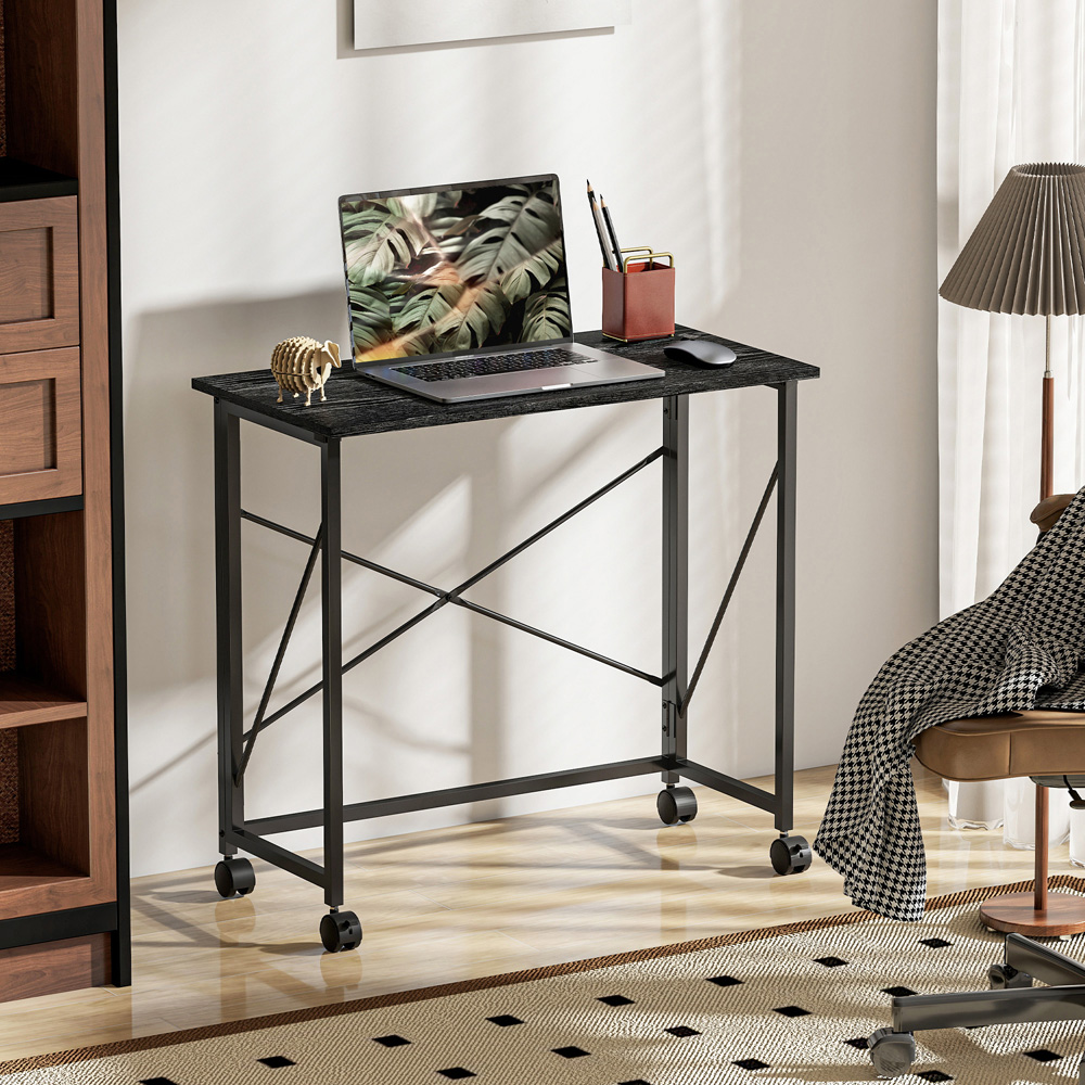 HOMCOM Black Foldable Desk with Wheels Image 7