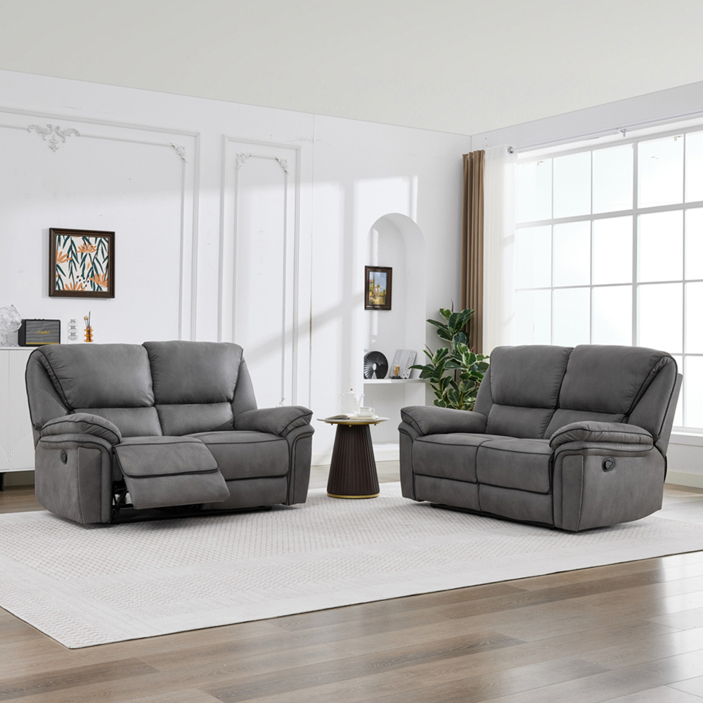 Langham 4 Seater Light Grey Leathaire Manual Recliner Sofa Set Image 1