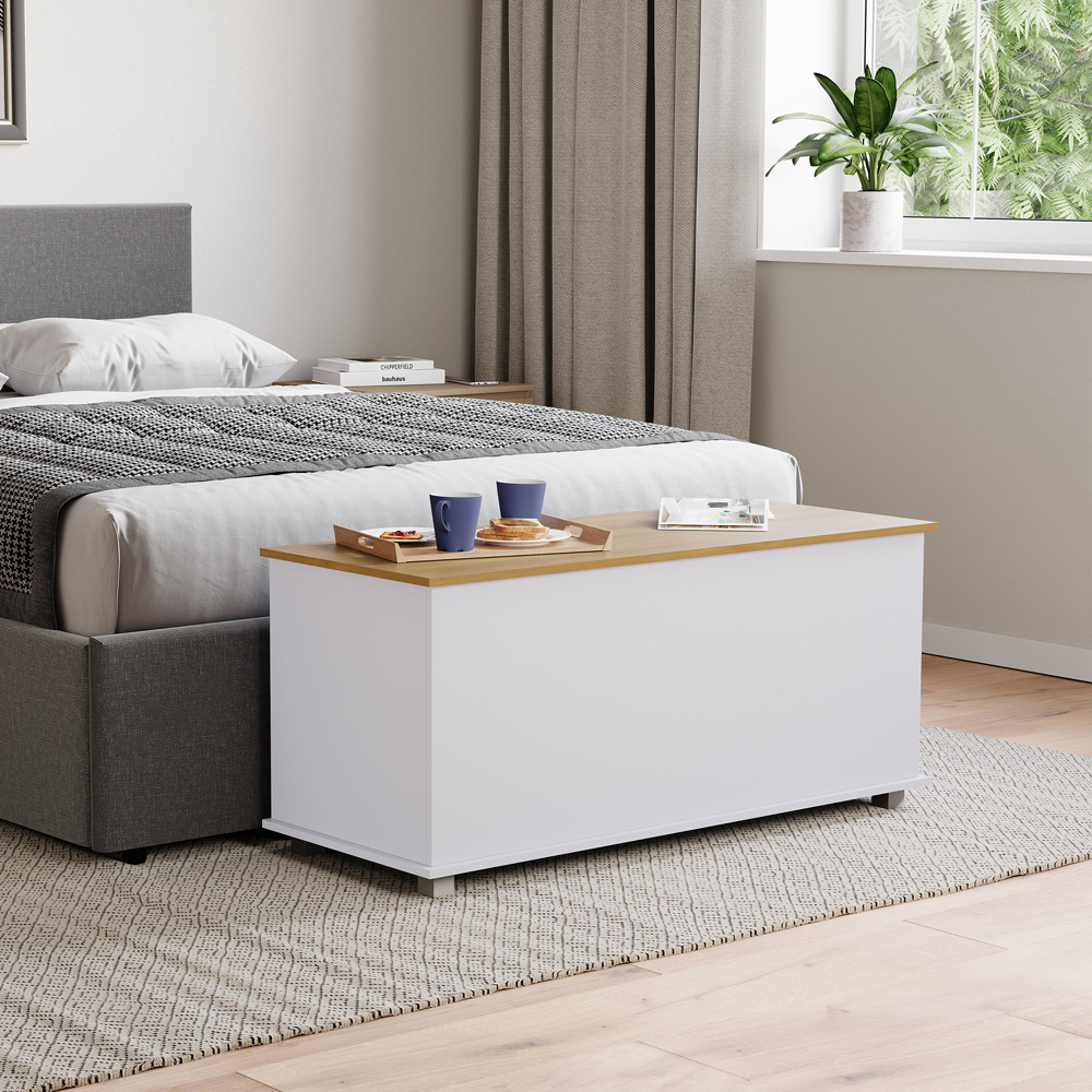 Vida Designs Arlington White and Oak Wooden Storage Ottoman Image 4