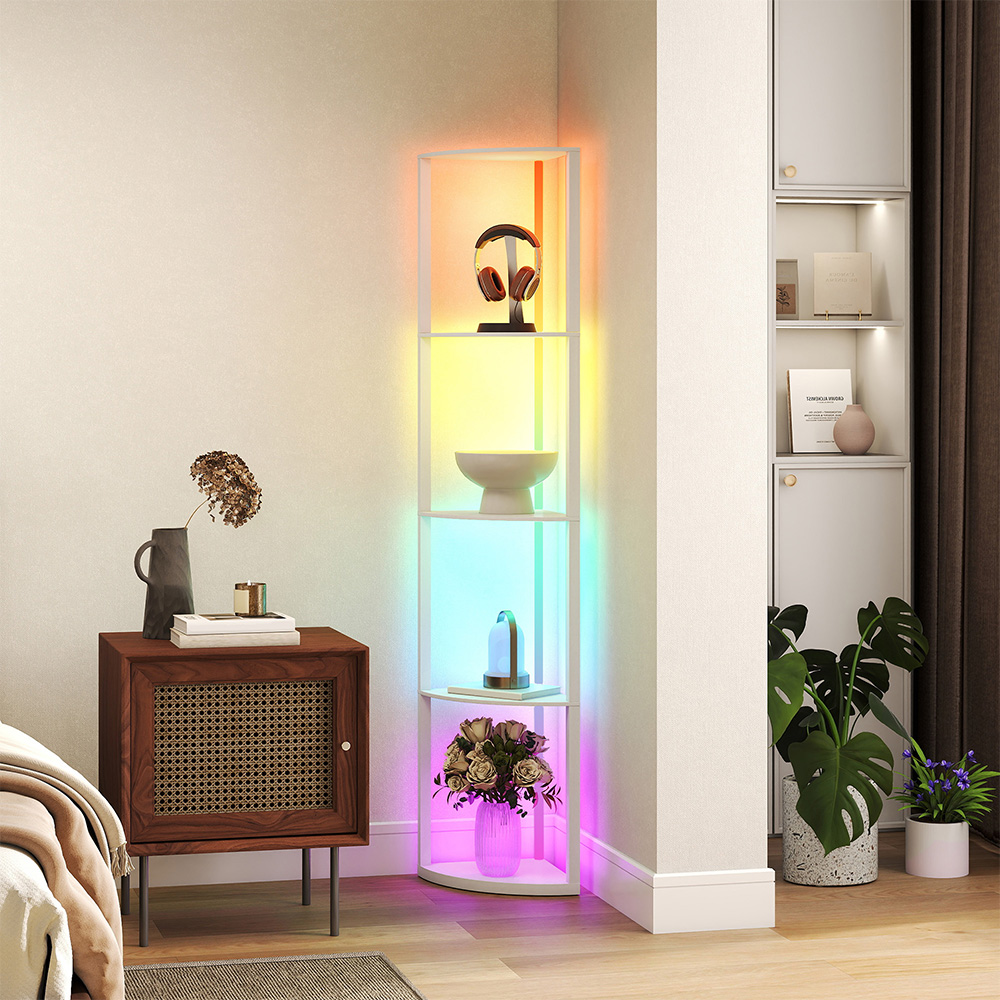 HOMCOM 5 Shelf White Dimmable RGB LED Floor Lamp Image 3